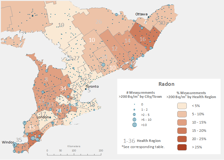 Radon gas Ontario map